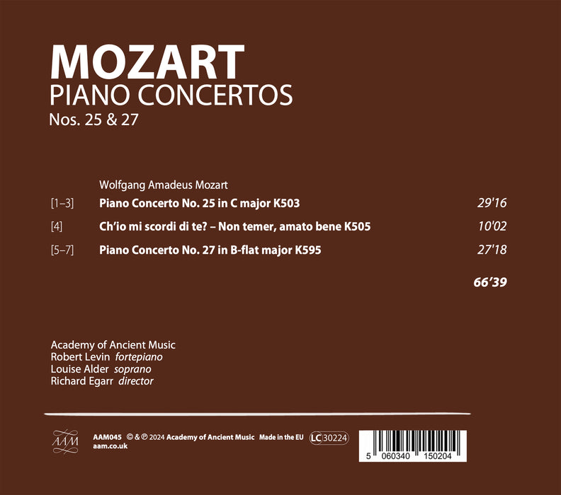 Academy of Ancient Music & Robert Levin • Mozart Piano Concertos K503/K505/K595 (CD)