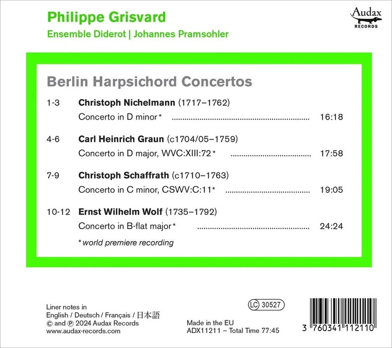 Ensemble Diderot & Phillipe Grisvard • Berlin Harpsichord Concertos (CD)