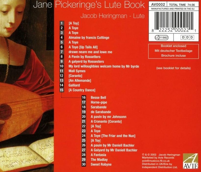 Jacob Heringman • Jane Pickeringe's Lute Book (CD)