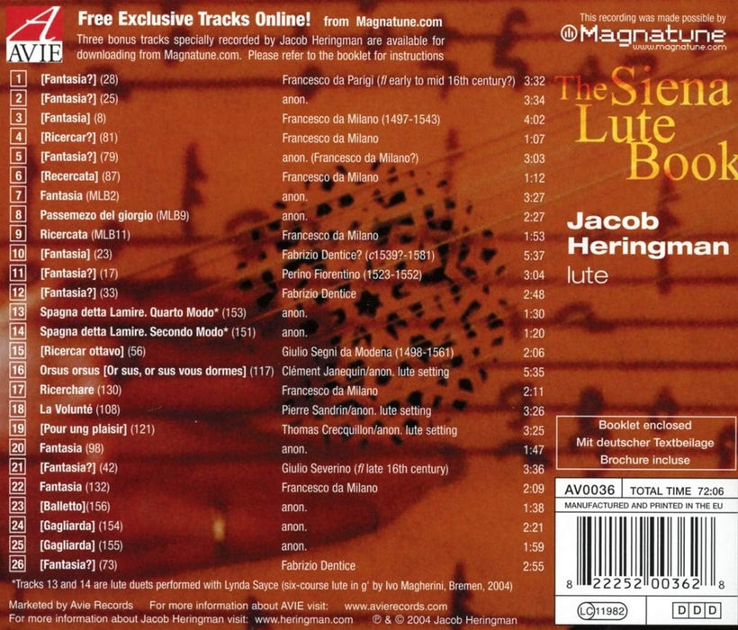 Jacob Heringman • The Siena Lute Book (CD)