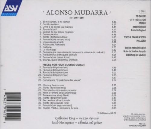 Jacob Heringman & Catherine King • Alonso Mudarra: Songs & Solos for Vihuela & Guitar (CD)