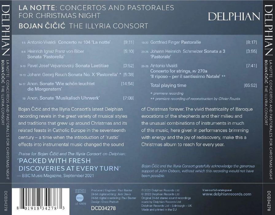 Bojan Čičić and The Illyria Consort • La Notte: Concertos & Pastorales for Christmas Night (CD)