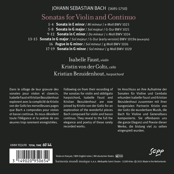 Isabelle Faust • Bach: Sonatas for Violin and Continuo (CD)