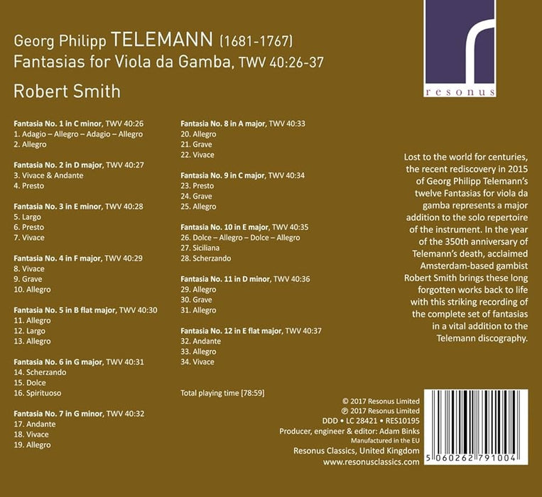 Robert Smith • Telemann: Fantasias for Viola da Gamba (CD)