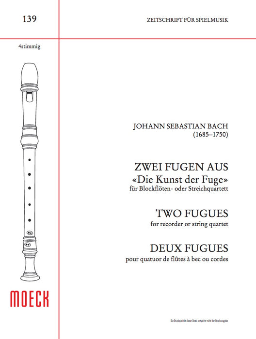 J. S. Bach: 2 Fugues from "The Art of Fugue" for 4 Recorders