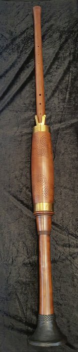2783L Korber Tenor shawm with double bottom key and fontanelle - with leather decoration at the bottom (repaired bell)