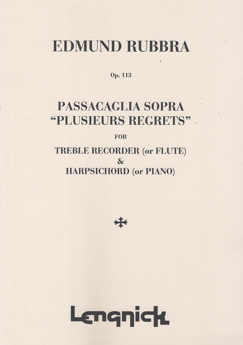 Rubbra: Passacaglia Sopra Plusieurs Regrets for Alto Recorder and Piano