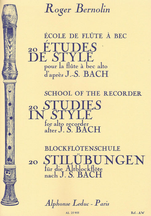 Bernolin: 20 Etudes after Bach for Alto Recorder
