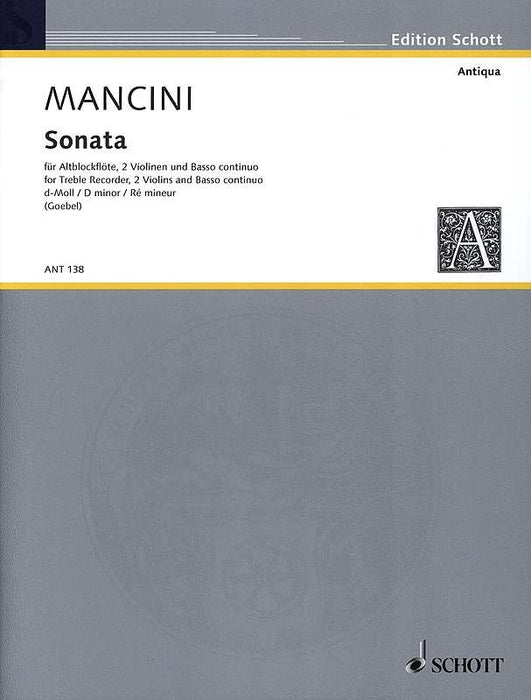 Mancini: Sonata in D Minor for Treble Recorder, 2 Violins and Basso Continuo
