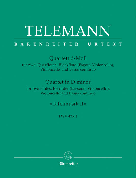 Telemann: Quartet in D Minor for 2 Flutes, Treble Recorder, Violoncello and Basso Continuo