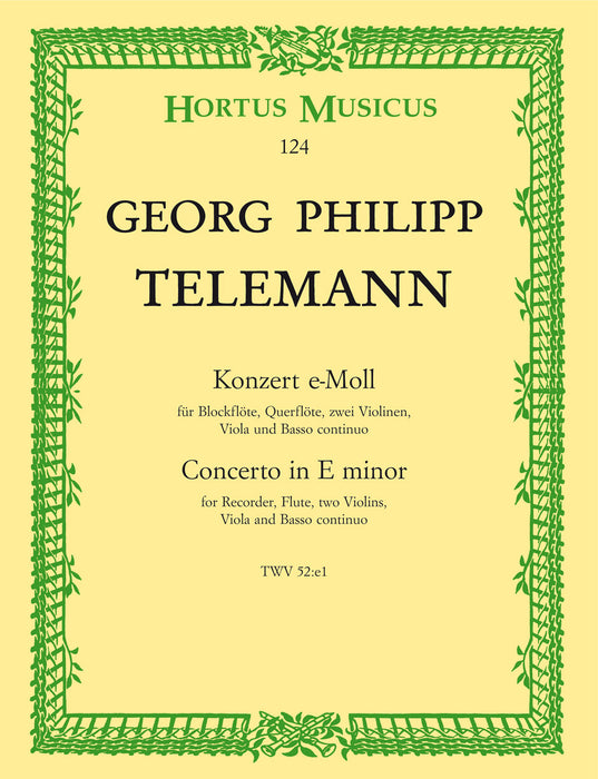 Telemann: Concerto in E Minor for Treble Recorder, Flute, Strings and Basso Continuo - Score