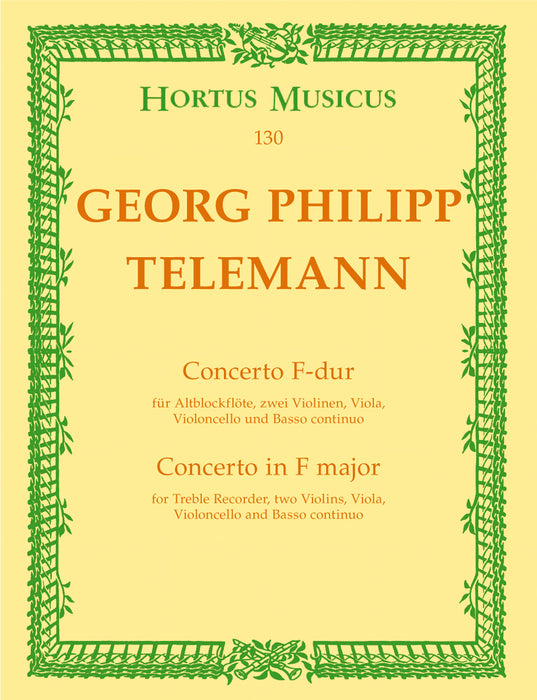 Telemann: Concerto in F Major for Treble Recorder, Strings and Basso Continuo - Score