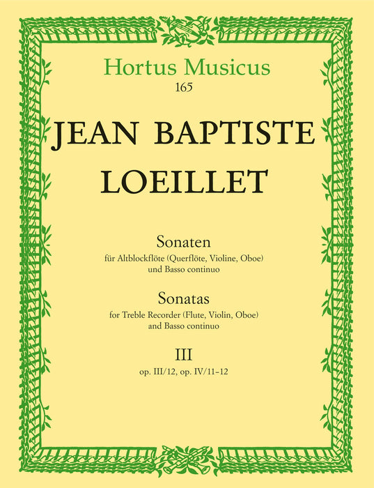 Loeillet: Sonatas for Treble Recorder and Basso Continuo, Vol. 3