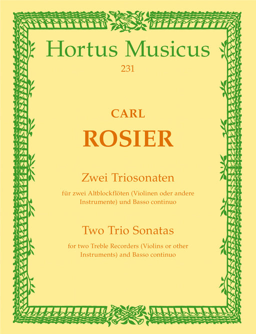 Rosier: 2 Trio Sonatas for 2 Treble Recorders and Basso Continuo