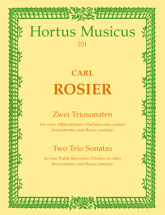 Rosier: 2 Trio Sonatas for 2 Treble Recorders and Basso Continuo