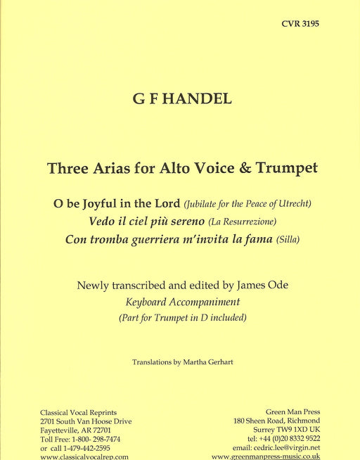 Handel: 3 Arias for Alto Voice & Trumpet