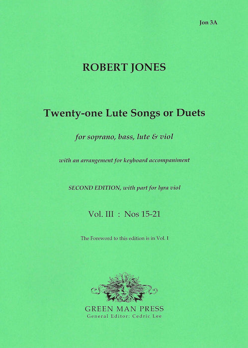 Jones: 21 Lute Songs or Duets, Vol III: Nos. 15-21