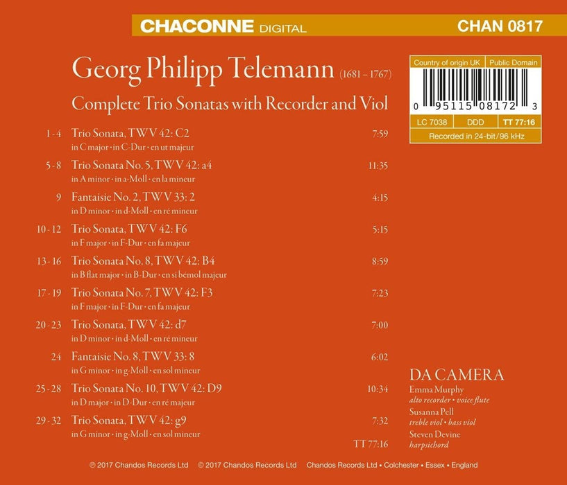 Da Camera • Telemann: Recorder & Viol Trio Sonatas (CD)