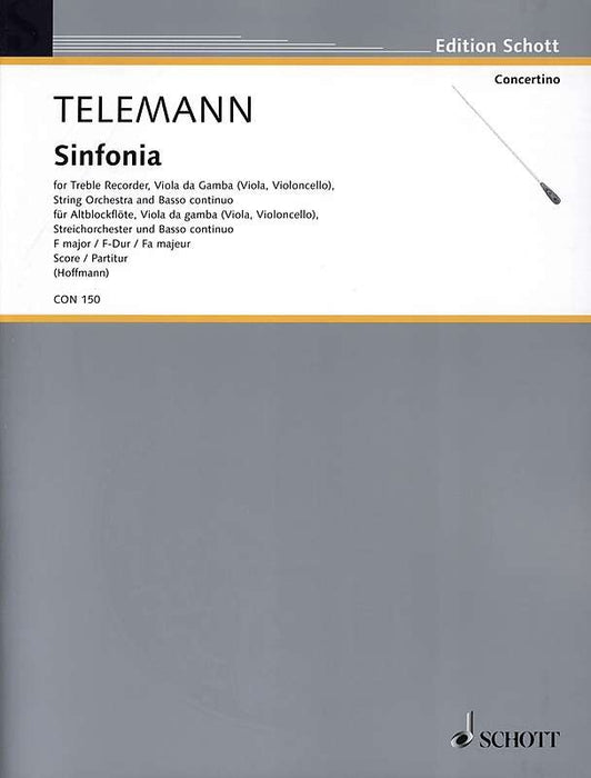 Telemann: Sinfonia in F Major for Treble Recorder, Viola da Gamba, Strings and Basso Continuo - Score