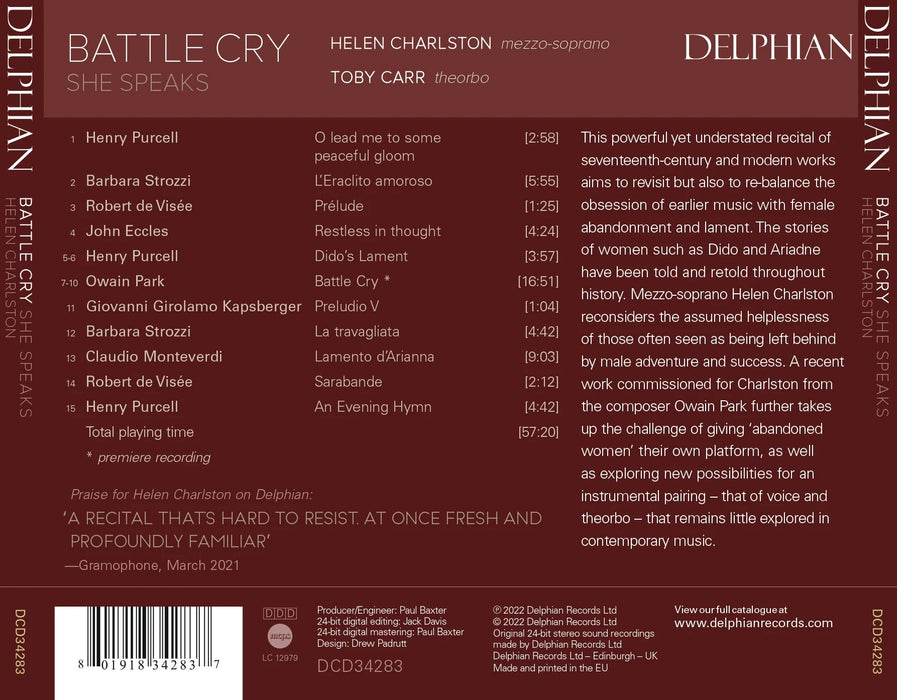 Helen Charlston & Toby Carr • Battle Cry: She Speaks (CD)