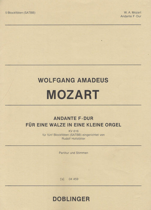 Mozart: Andante in F Major for 5 Recorders