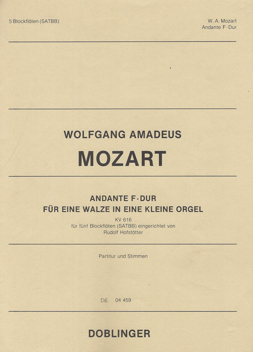 Mozart: Andante in F Major for 5 Recorders