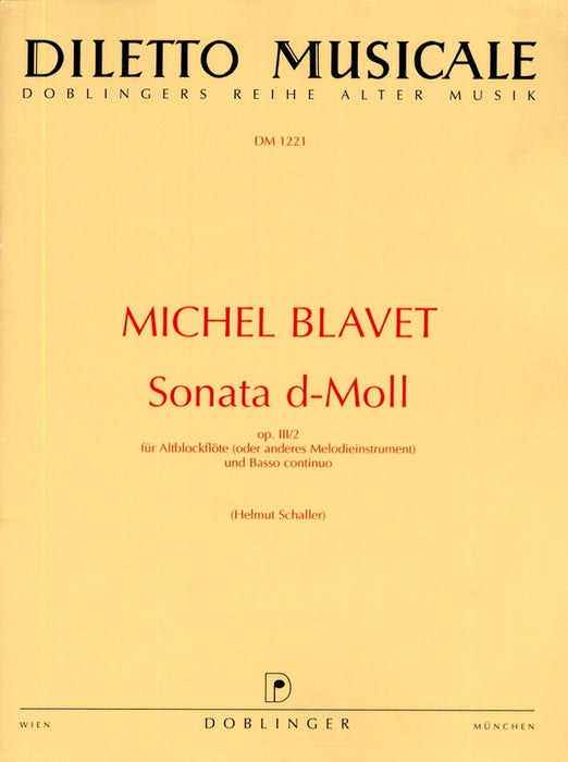 Blavet: Sonata in D Minor Op. 3/2 for Alto Recorder and Continuo