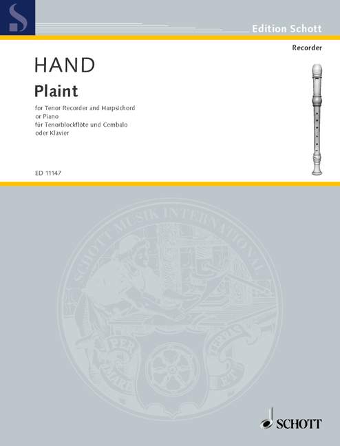 Hand: Plaint for Tenor Recorder and Harpsichord or Piano