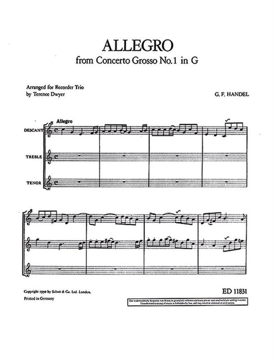 Handel: Allegro in G Major for 3 Recorders