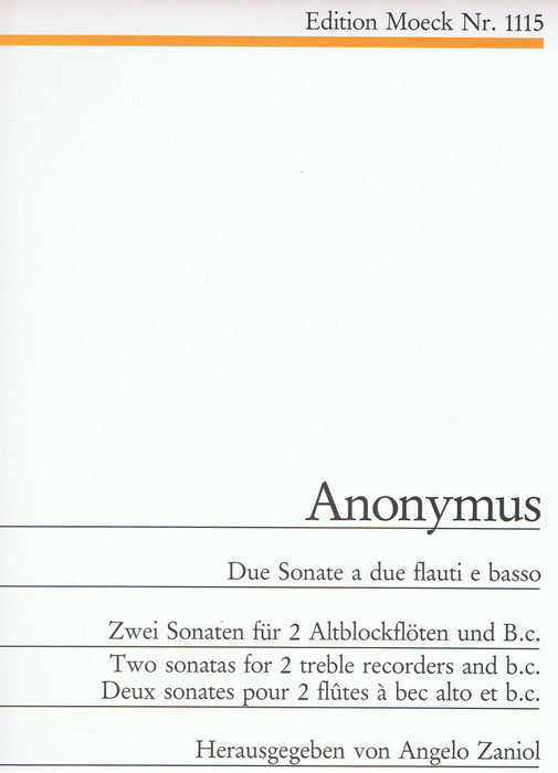 Anonymous: 2 Sonatas for 2 Treble Recorders and Basso Continuo