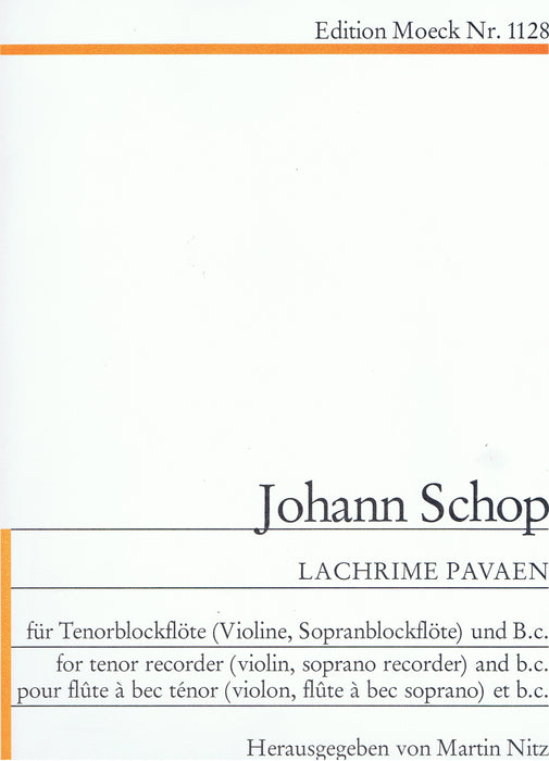 Schop: Lachrime Pavaen for Tenor Recorder and Basso Continuo