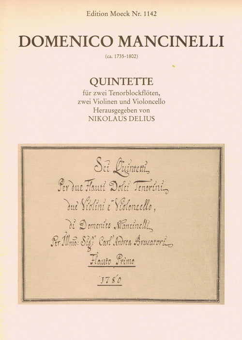 Mancinelli: Quintets for 2 Tenor Recorders, 2 Violins and Violoncello