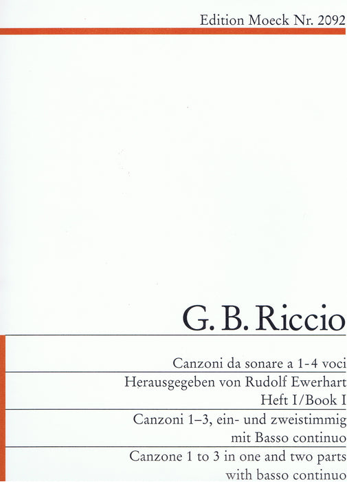 Riccio: Canzonas 1-3 for 1 or 2 Instruments and Basso Continuo