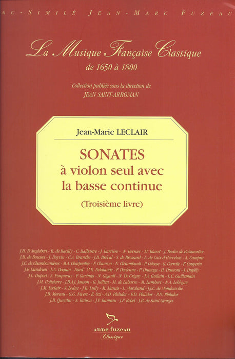 Leclair: Troisieme Livre de Sonates a Violon Seul avec la Basse Continue
