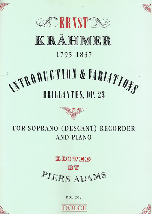 Krahmer: Introduction & Variations Brillantes, Op. 23 for Descant Recorder and Piano