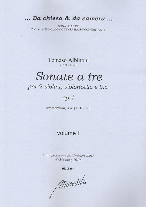 Albinoni: Sonatas for 2 Violins, Violoncello and Basso Continuo, Op. 1