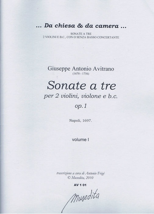 Avitrano: Sonatas for 2 Violins, Violone and Basso Continuo, Op. 1
