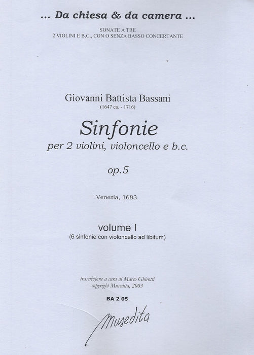 Bassani: Sinfonias for 2 Violins, Violoncello and Basso Continuo, Op. 5