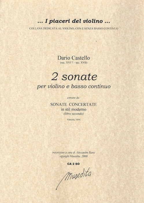 Castello: 2 Sonatas for Violin and Basso Continuo