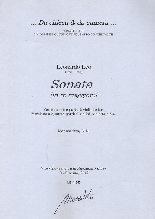 Leo: Sonata in D Major for 2 Violins and Basso Continuo