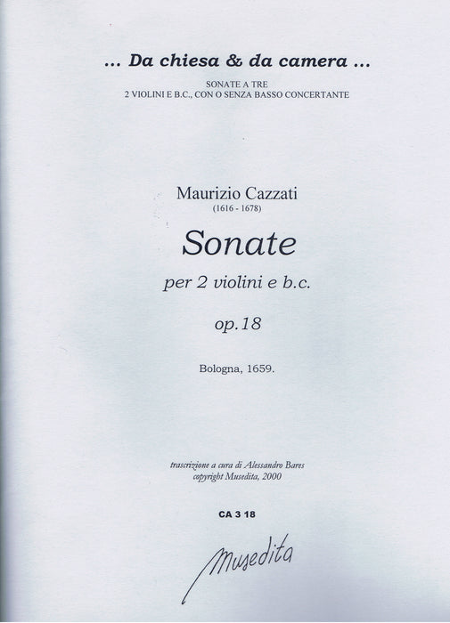 Cazzati: Sonatas for 2 Violins and Basso Continuo, Op. 18