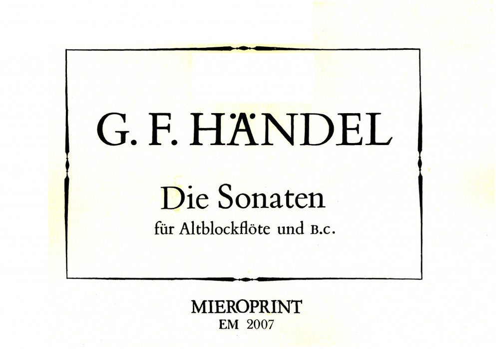 Handel: Sonatas for Treble Recorder and Basso Continuo
