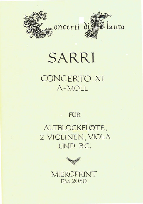 Sarri: Concerto No. 9 in A Minor for Treble Recorder, Strings and Basso Continuo