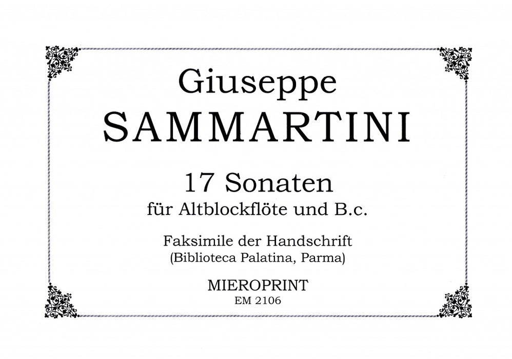 Sammartini: 17 Sonatas for Treble Recorder and Basso Continuo