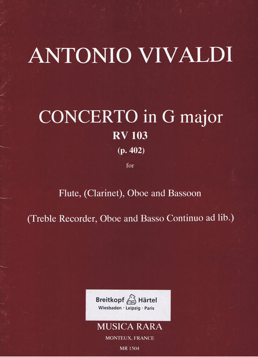 Vivaldi: Concerto in G Minor RV103 for Flute, Oboe and Bassoon (Basso Continuo)