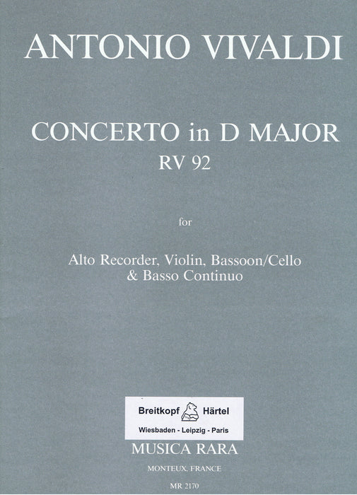 Vivaldi: Concerto in D Major for Treble Recorder, Violin, Bassoon or Violoncello and Basso Continuo