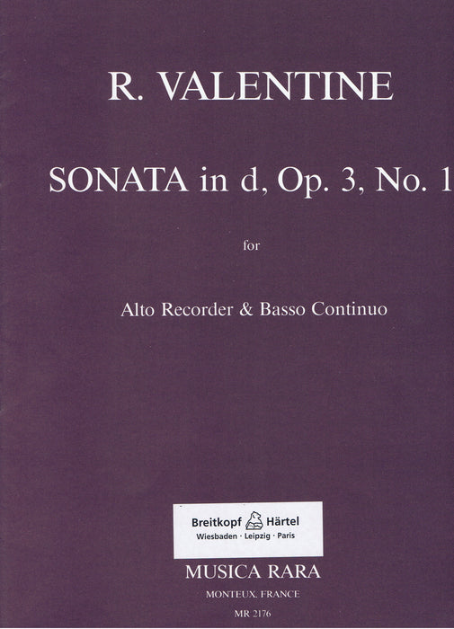 Valentine: Sonata in D Minor for Treble Recorder and Basso Continuo