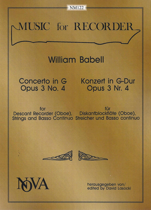 Babell: Concerto in G Major Op. 3 No. 4 for Descant Recorder, Strings and Basso Continuo