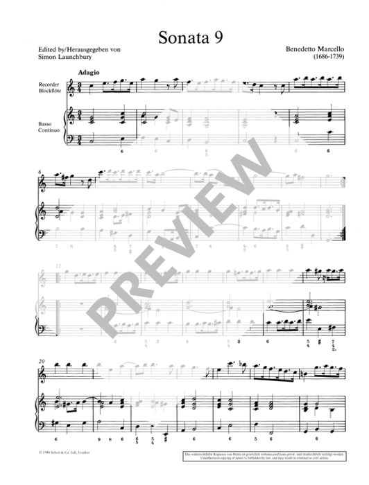 Marcello: 3 Sonatas for Treble Recorder and Continuo