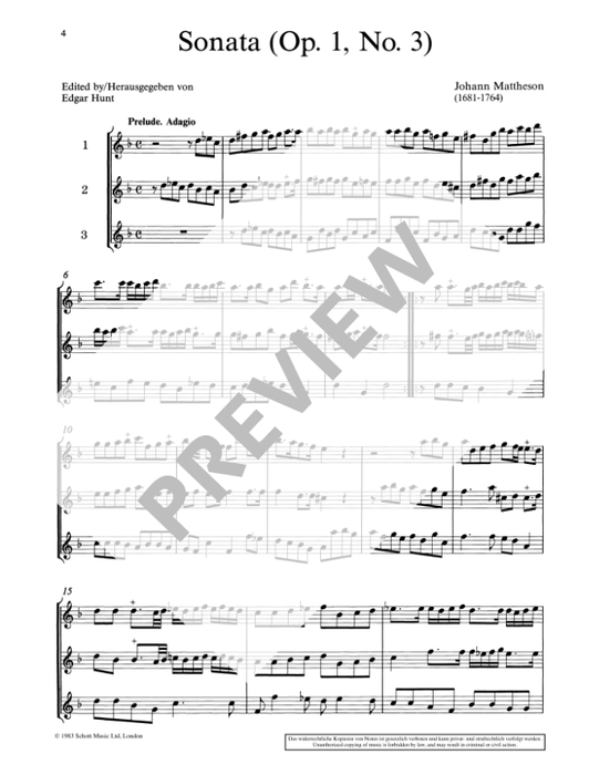 Mattheson: 8 Sonatas for Recorder Trio - Volume 1